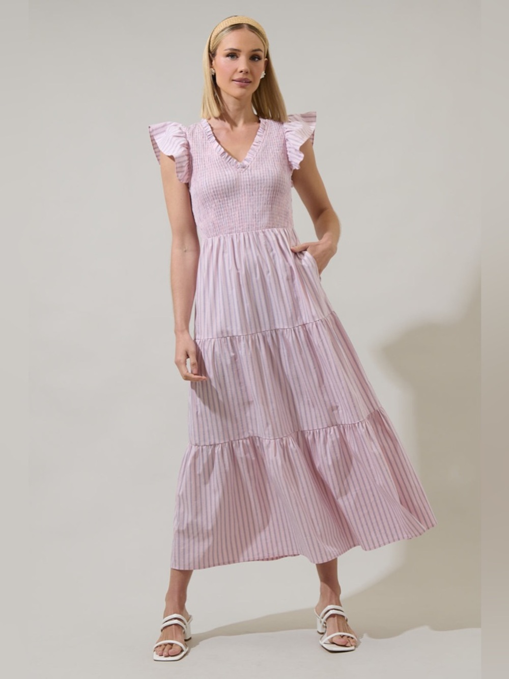 NWT Sugarlips Lula Striped Sunfire Tiered Midi Dress